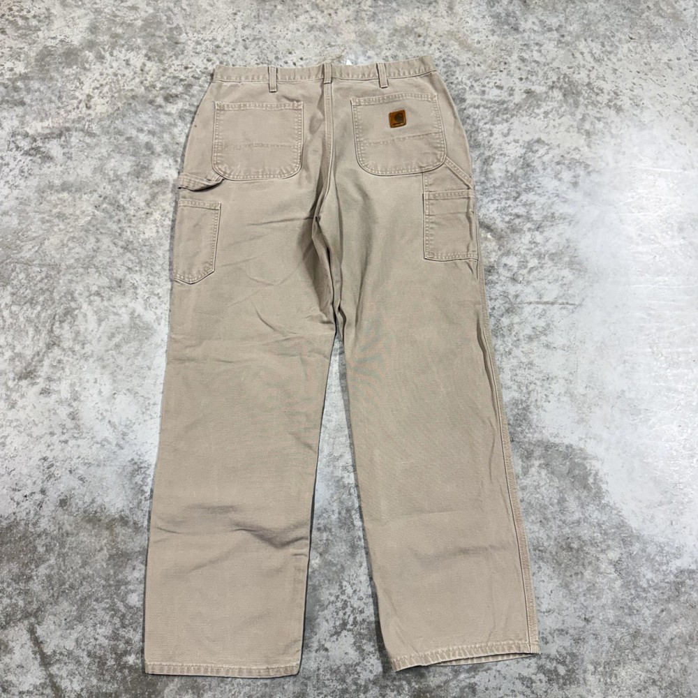 Carhartt Pants Mens 36x34 Beige Canvas Carpenter Work Dungaree Fit Straight Leg