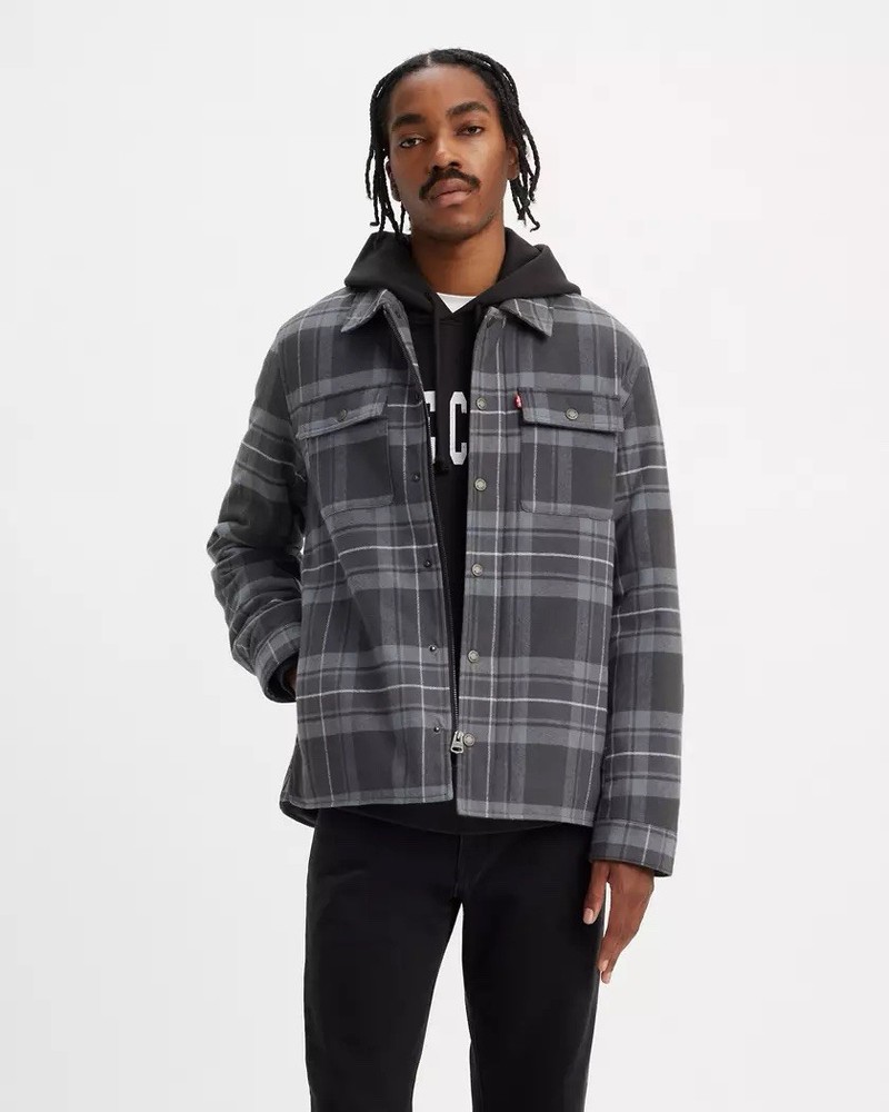 NWT Men’s Levi’s Flannel Shirt Jacket Shacket Lined Grey Plaid $140 MSRP Sz L