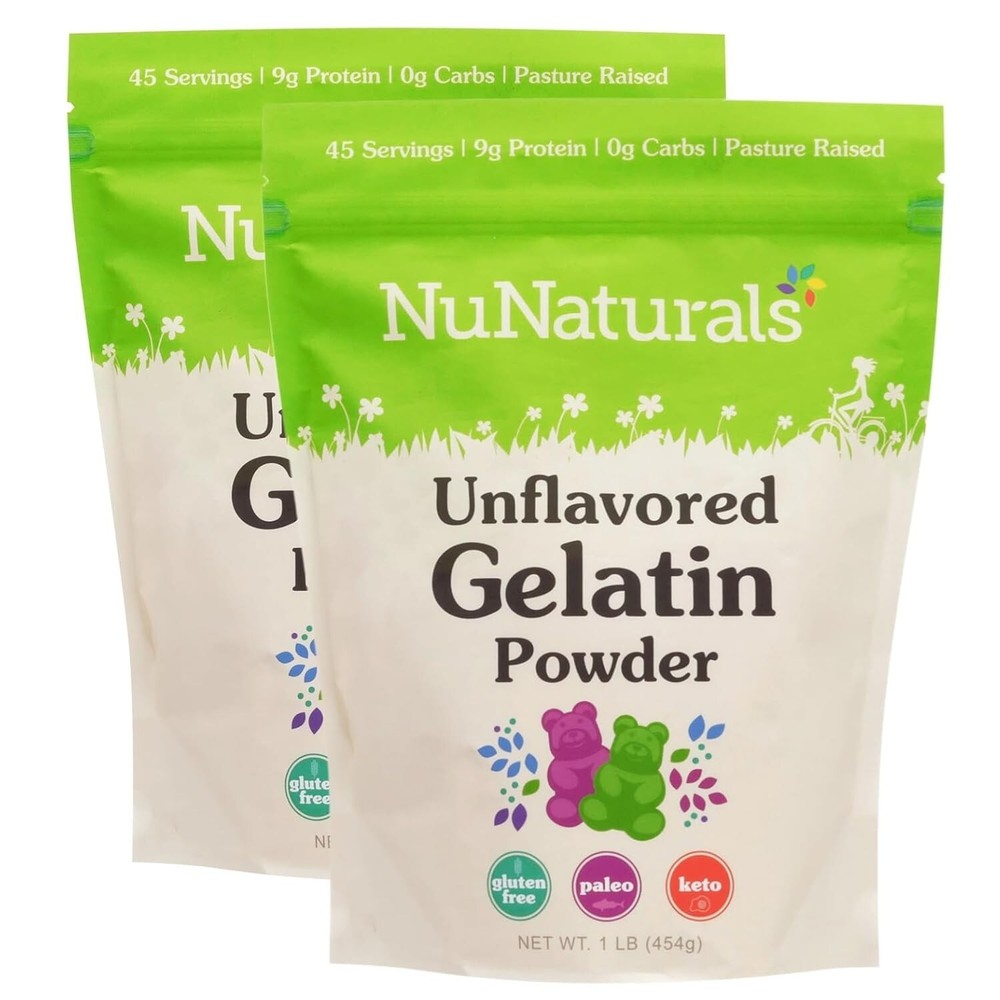 NuNaturals Unflavored Beef Gelatin Powder, Instantly Thickens, Stabilizes
