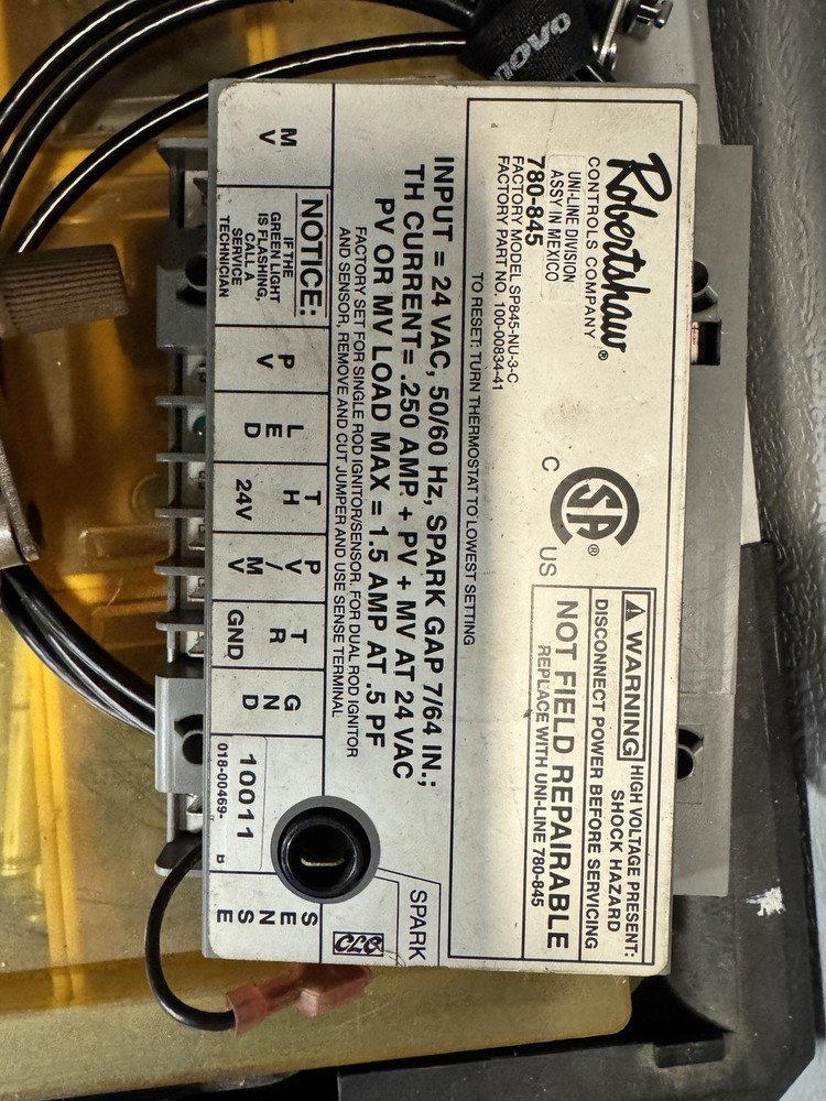 Robertshaw 24 VAC Ignition Control Module SP845-NU-3-C 780-845 1.5A