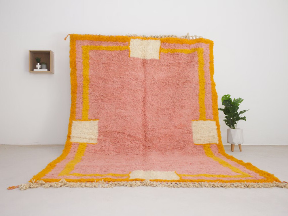 Pink Moroccan area rug- Pink Beni ourain rug for living room mid century modern