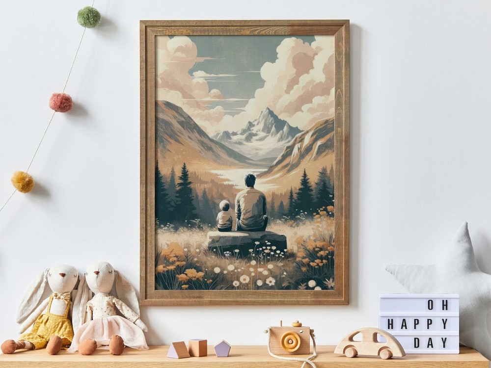 Father Son Bond Painting Gift For Dads Family Love Wall Decor Adventure Print
