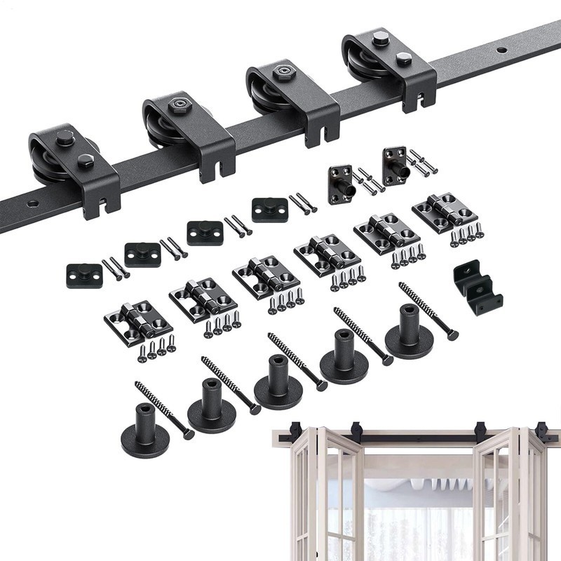 52in Bifold Sliding Barn Door Hardware Kit with Flat Track for 4 Doors