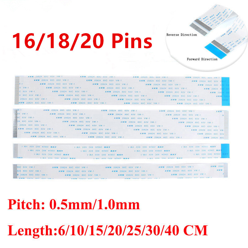 10PCS FPC FFC Ribbon Flexible Flat Cable 16/18/20 Pins Pitch 0.5MM 1.0MM A-Type