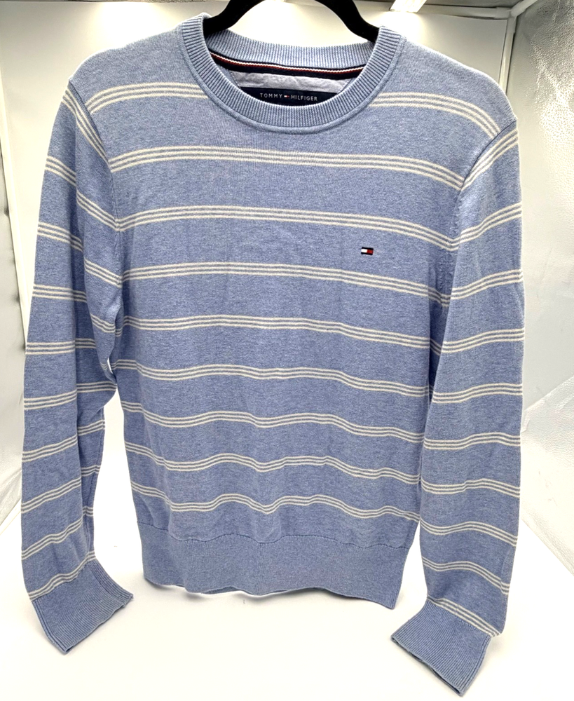Tommy Hilfiger Pima Cotton Men's Blue Striped Crewneck Sweatshirt Size Small