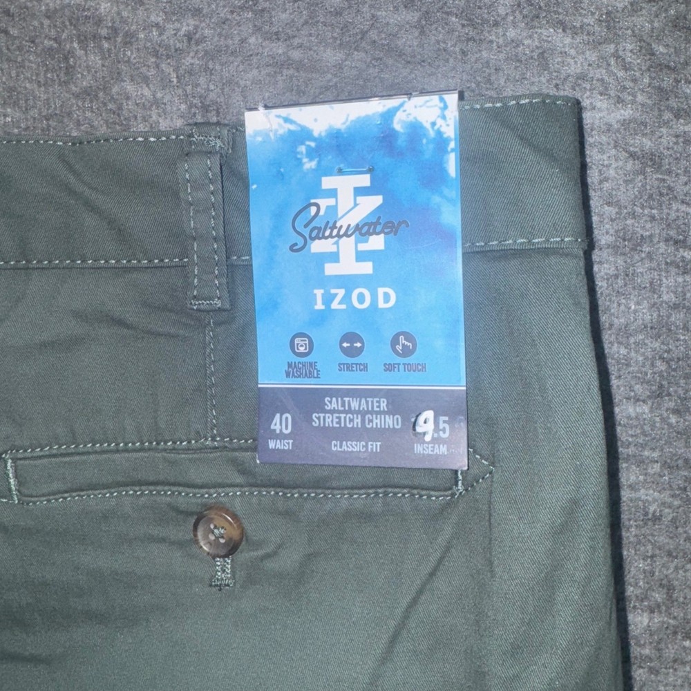 IZOD Saltwater Stretch Chino Shorts Men Classic Fit Green Sz 40 9.5