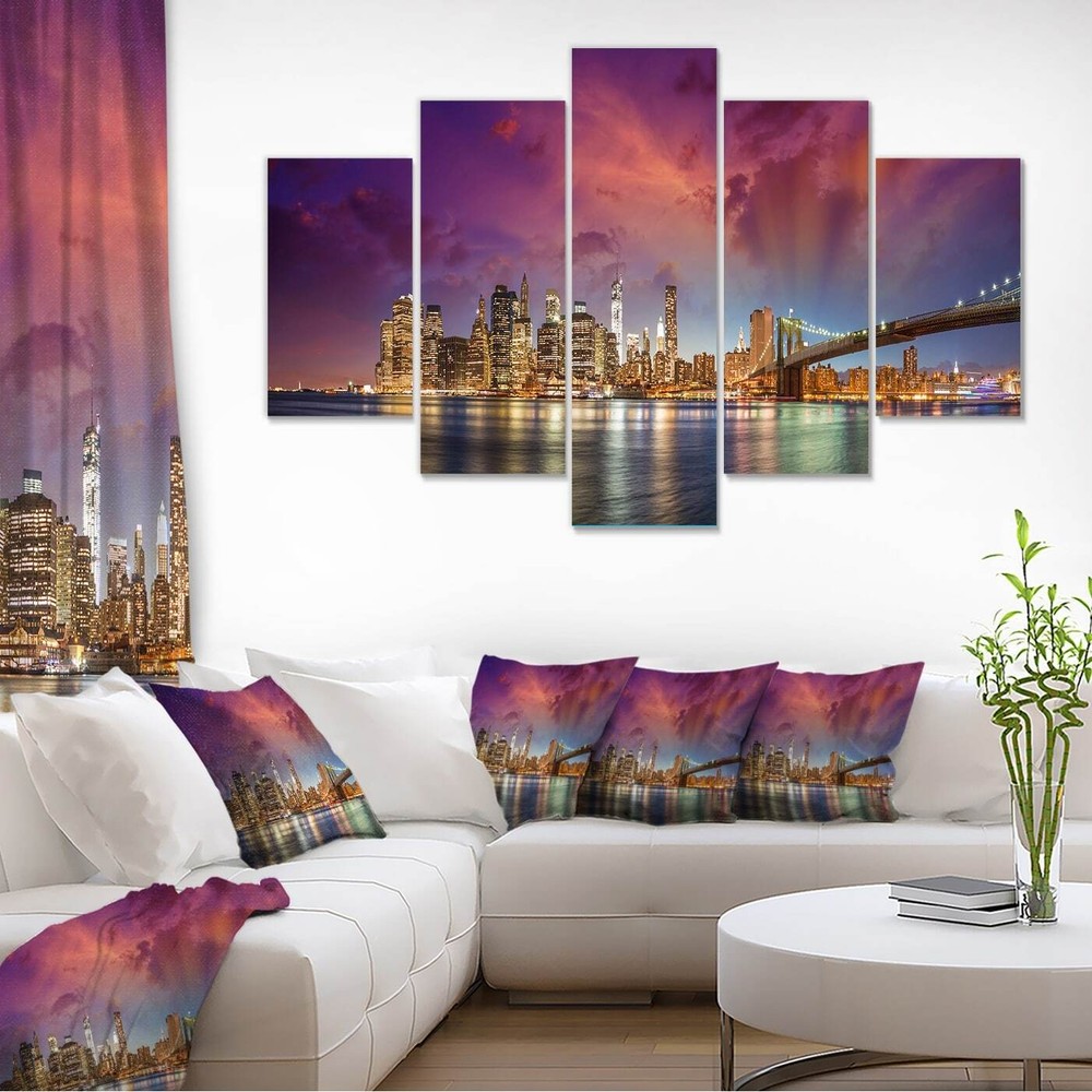 Designart New York Manhattan Skyline Red Cityscape Wall Art