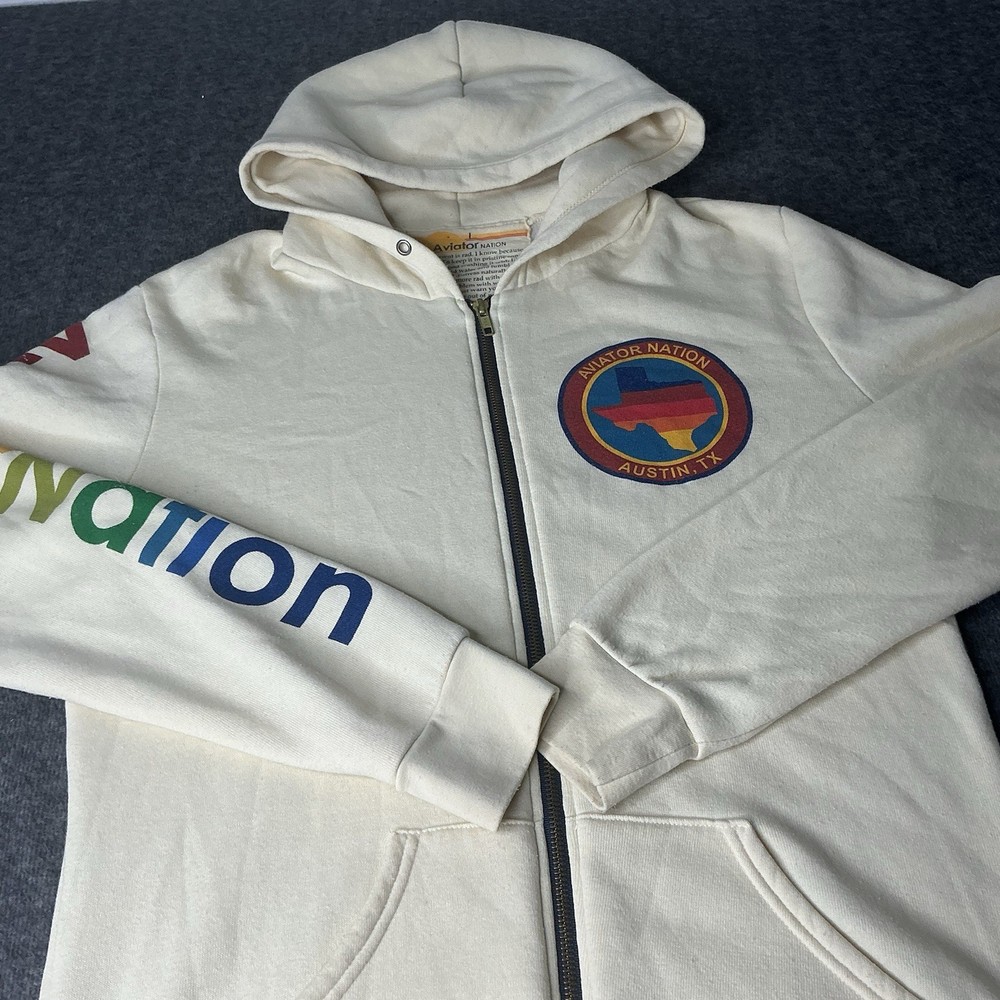 Aviator Nation Hoodie Full Zip Up Sweatshirt Womens Large Fleece Made in USA