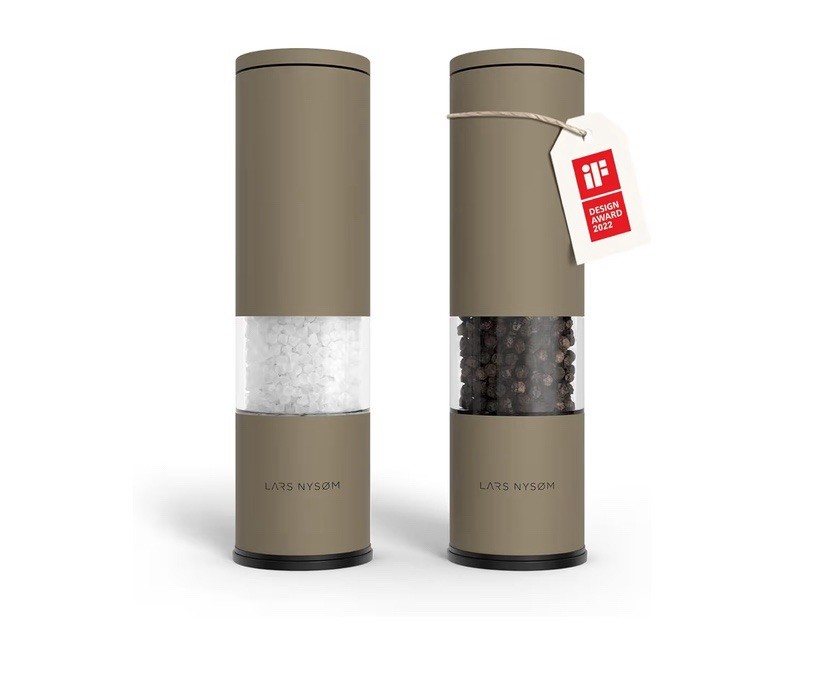Lars Nysom Electric Gravity ABS Spice Mill Set (2 pcs) Taupe Brown - New in Box!-image