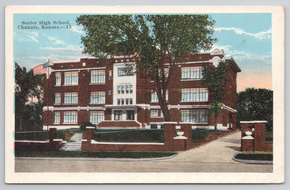 Chanute Kansas Senior High School Vintage Postcard E. C. Kropp Co.