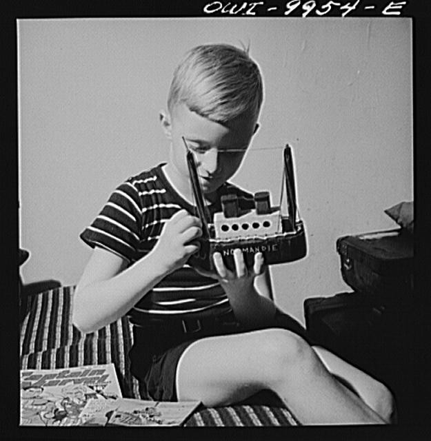 New York New York 1940s Refugee School Boy with Toy Ship Children's Colony 2