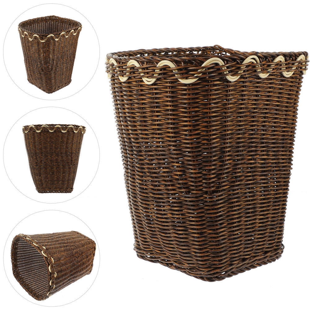 Basura Mimbre Cuadrada Woven Trash Bin Eye-catching Can Office