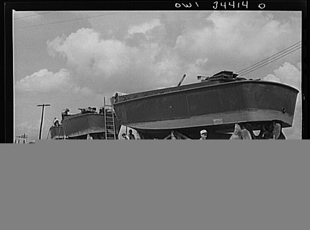 New Orleans Louisiana 1940s Higgins Shipyards Ramp Boats on Railroad Cars