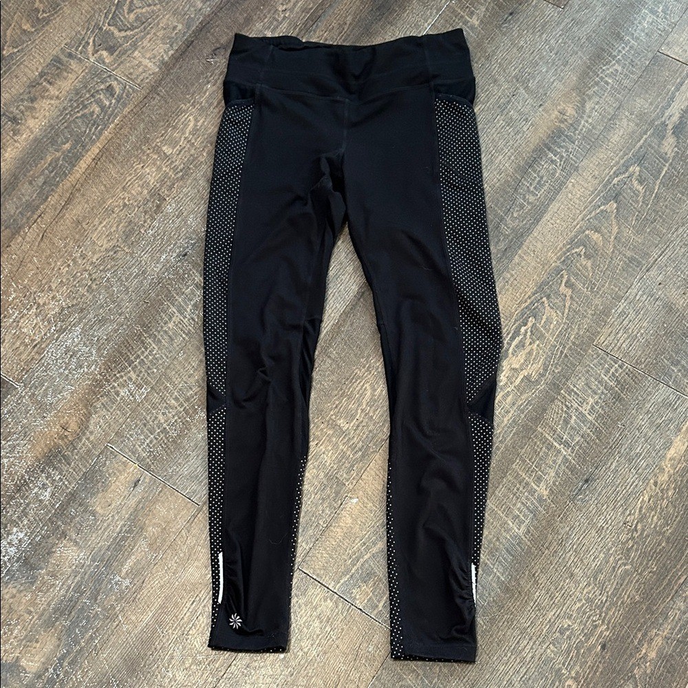 Athleta Womens Full Length Leggings S Black Polka Dot Inserts Pocket Compression