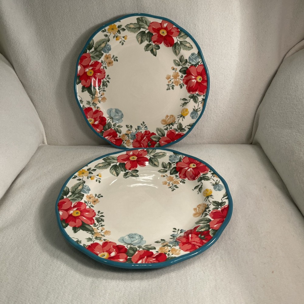 Pioneer Woman Vintage Floral Turquoise Dinner Plates Set of 2, 10.5 Inches