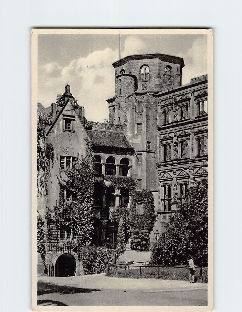 Postcard Heidelberg Castle Courtyard Bell Tower Otto Heinrich Glass Hall Germany