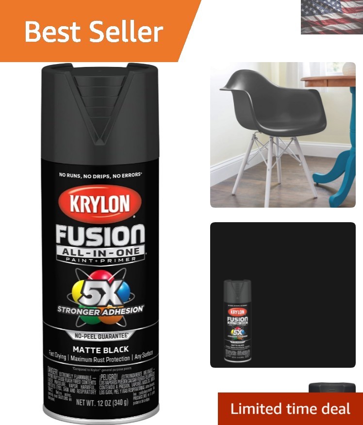 All-in-One 12oz Matte Black Adhesive Spray Paint for Indoor Outdoor Use