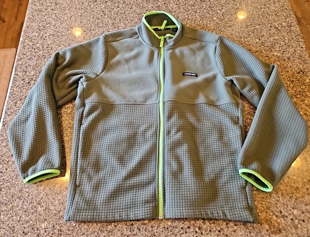 Lands End Fleece jacket Green Grid Full Zip Sweatshirt Mens Large