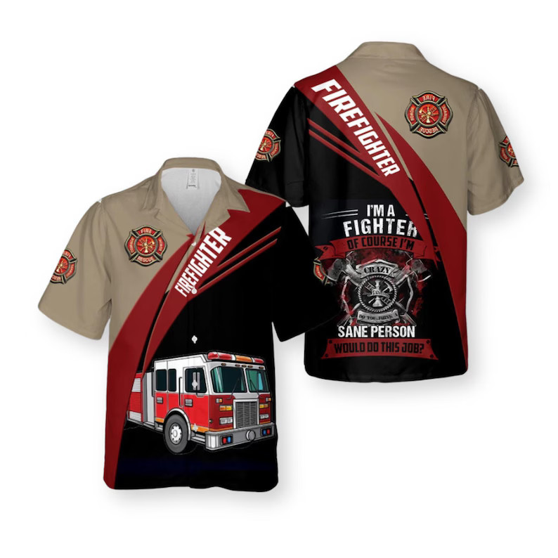 Firefighter Hawaii Shirt Fire Rescue Aloha Beach Summer Mens