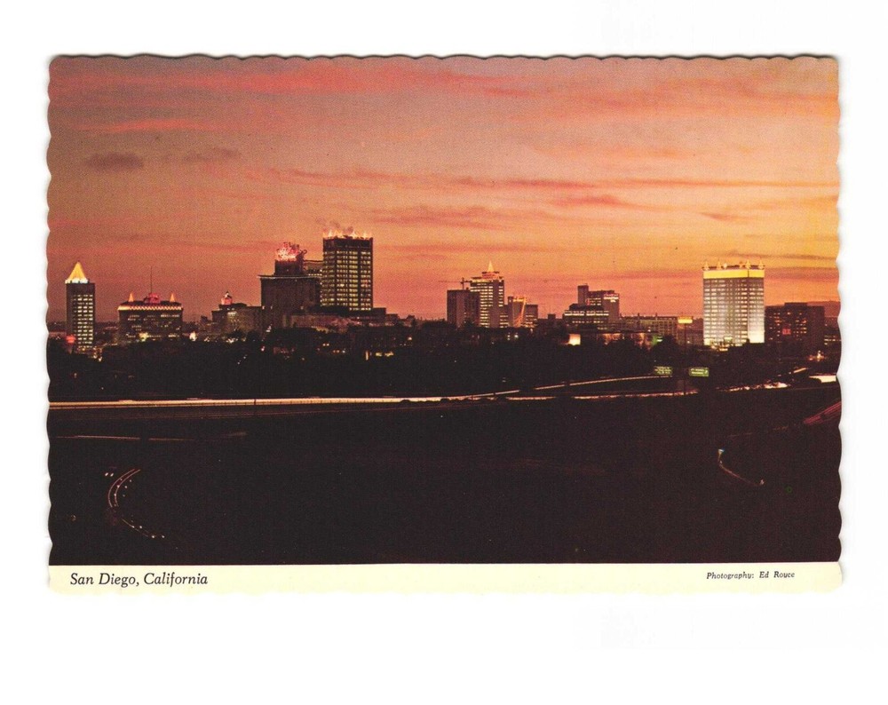 San Diego CA evening clouds vintage postcard unposted