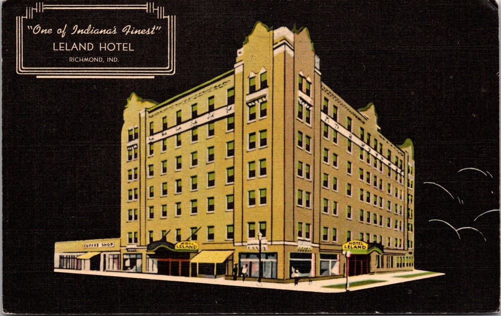 Linen Postcard Leland Hotel in Richmond, Indiana