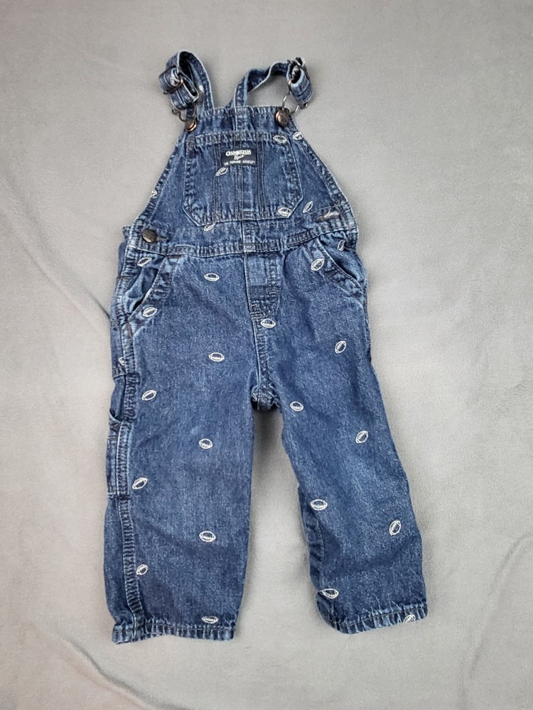 OshKosh B'gosh Baby Boy Denim Overalls 18M Classic Blue Bibs Farmer Football