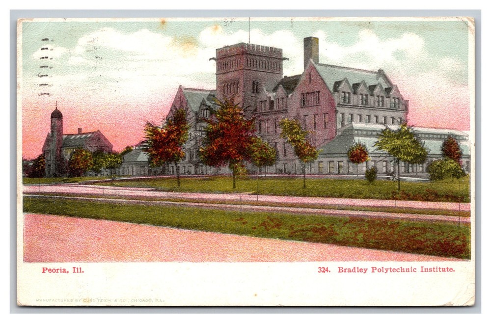 Peoria Illinois IL Bradley Polytechnic Institute Posted 1906 UDB Postcard