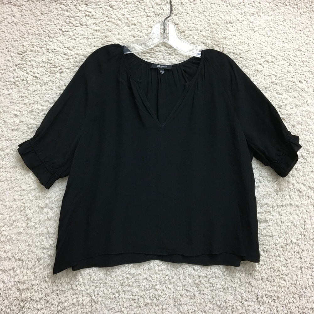 Madewell Black V-Neck 3/4 Sleeve Casual Blouse Size Small