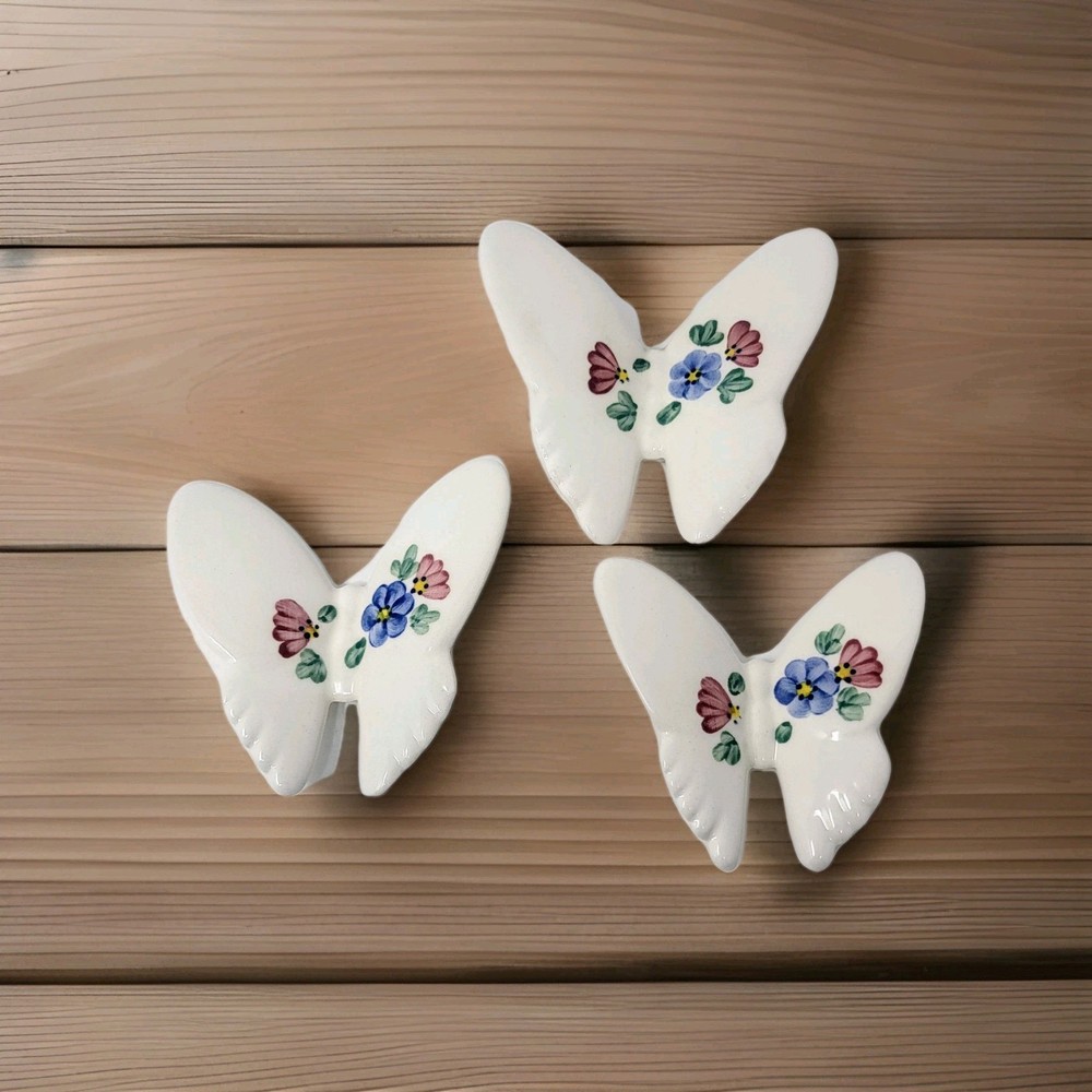 Vintage Lasting Products. Butterflies Hand Painted  1970's WALL Decor Set 3 USA
