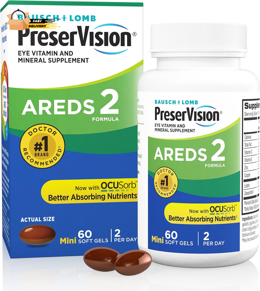 AREDS 2 Eye Vitamin & Mineral Supplement, Contains Lutein, Vitamin C, Zeaxanthi