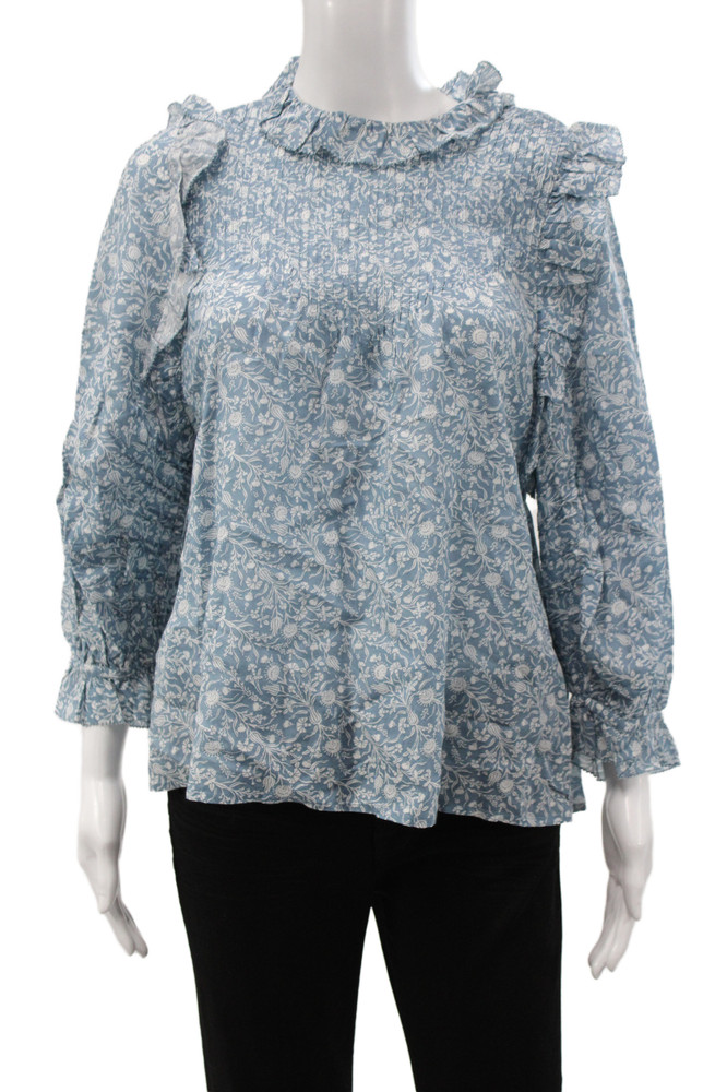 Doen Womens Bohemian Floral High Neck Long Sleeve Blouse Light Blue Size XSFree Shipping in US $100+ Orders | $6.95 Orders Below