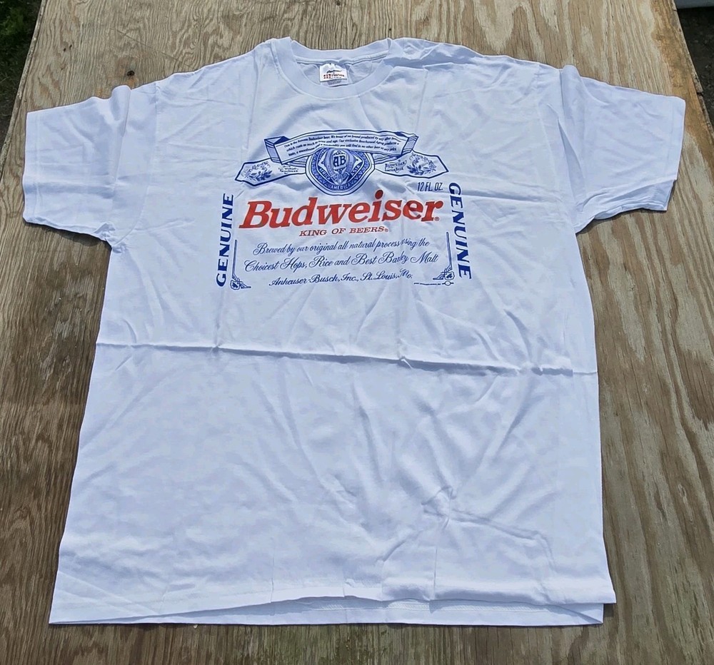 Deadstock Vintage Made In USA Stedman Hanes 1997 Budweiser White Shirt Men's XL