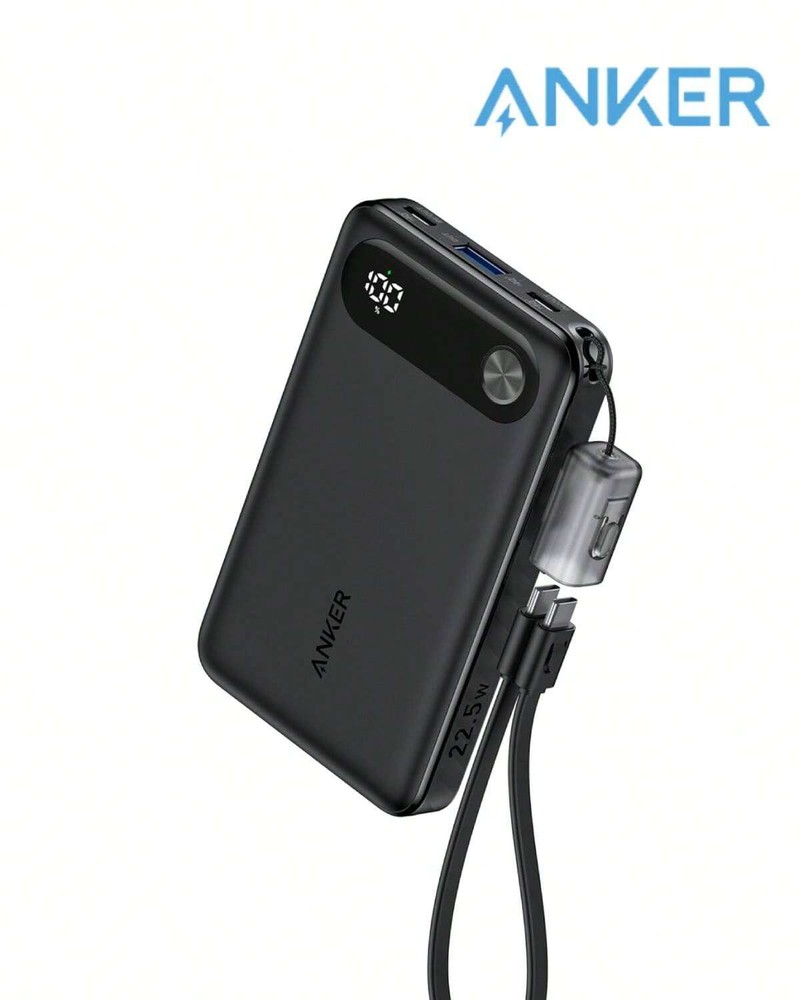 Anker 10,000mAh Power Bank with Built-In USB-C Cable and Lanya Portable Charger