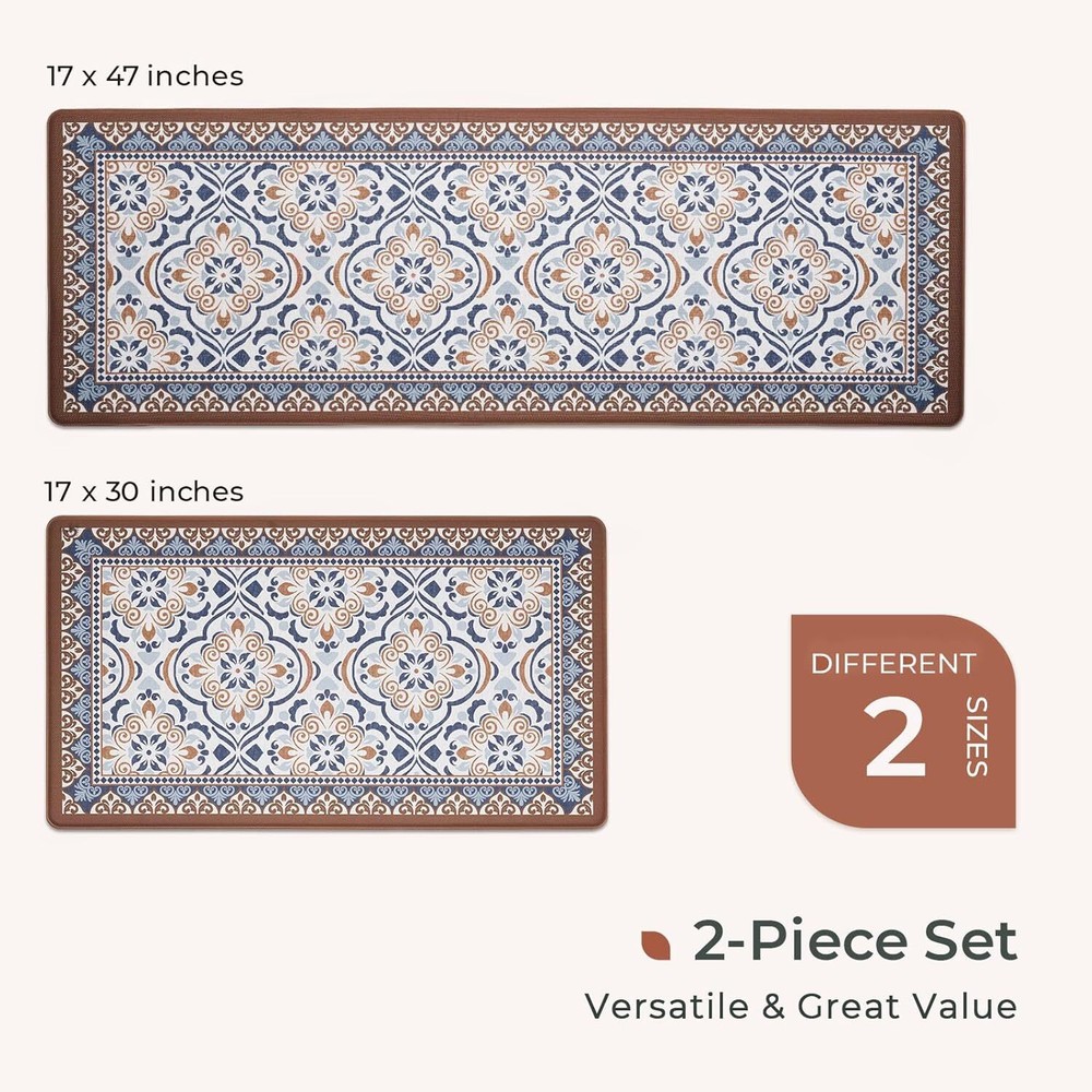 Anti Fatigue Kitchen Floor Mats 2-Piece Set Waterproof Non-Skid Cushioned Support
