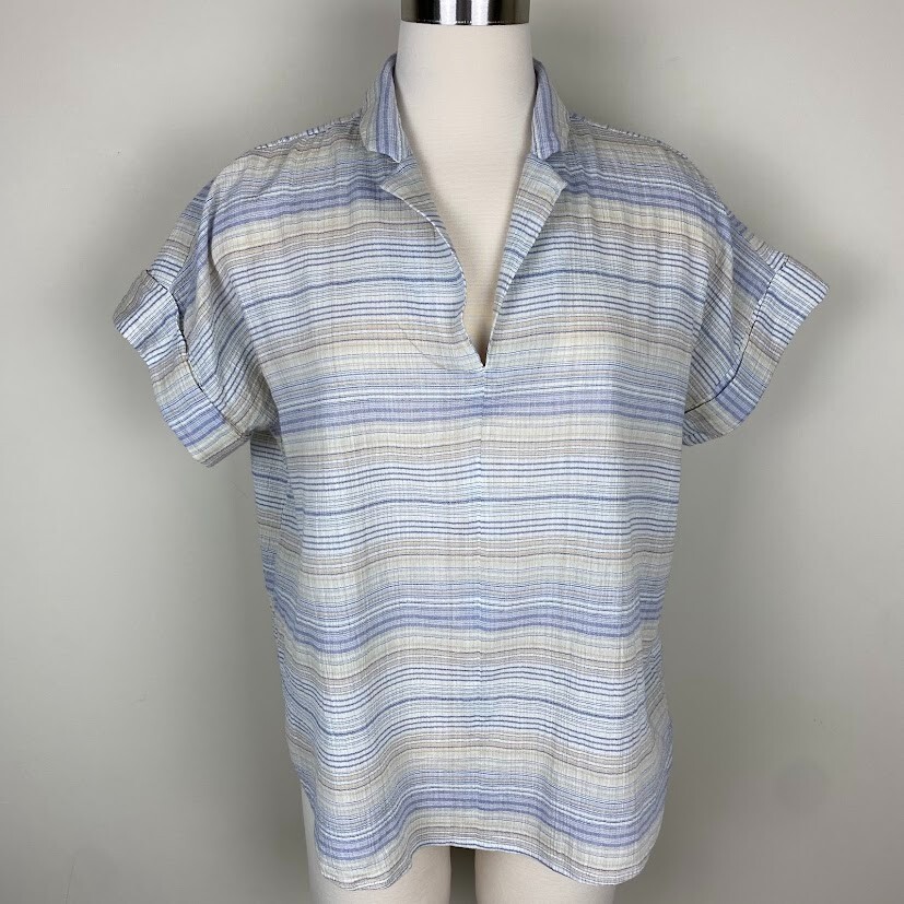 Madewell Striped Cotton Dolman Sleeve Pullover with Cuffed Cap Sleeves Size M High Low Hem