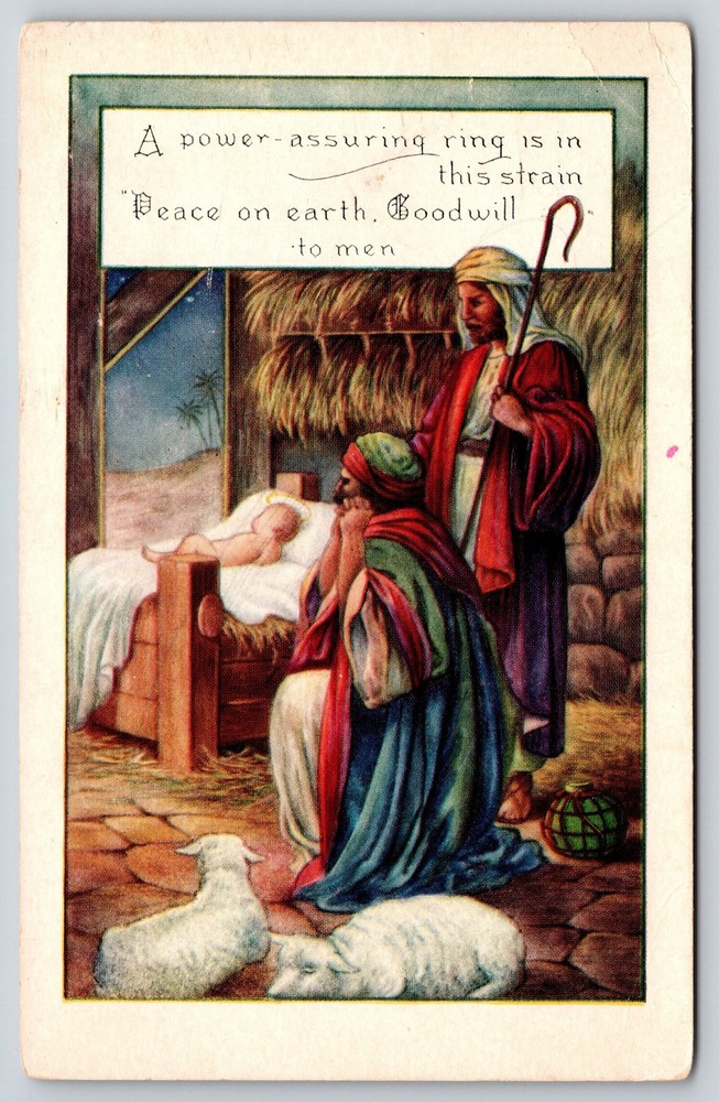 Holiday~Peace On Earth~Christmas Baby Jesus Nativity Scene w/Shepherds~c1910 PC