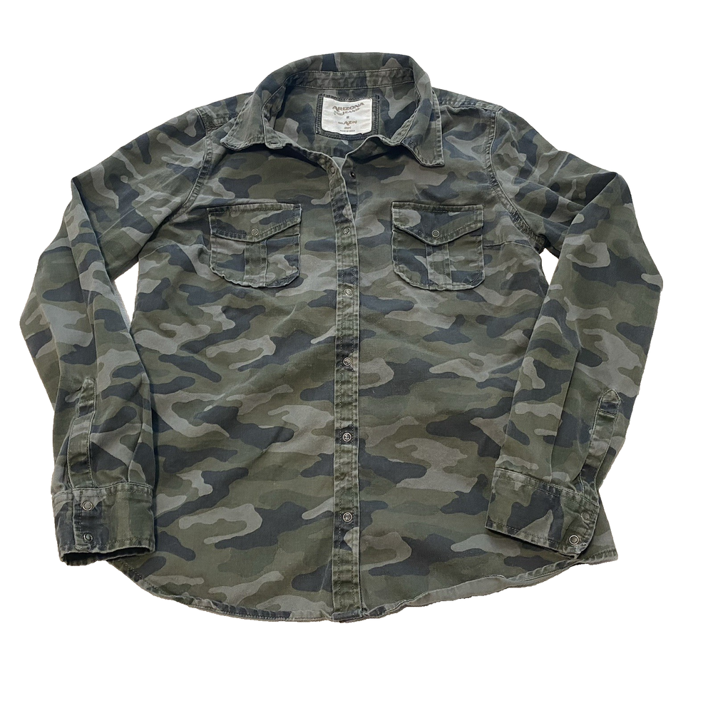 ARIZONA Jeans Womens Camo Top Size Medium Army Green Western Snap Front Hunting