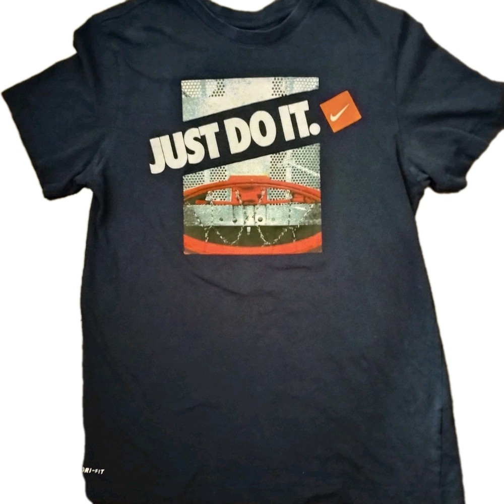 Nike Shirt Men Medium Blue Dri Fit Athletic Basketball Graphic Logo Just Do it