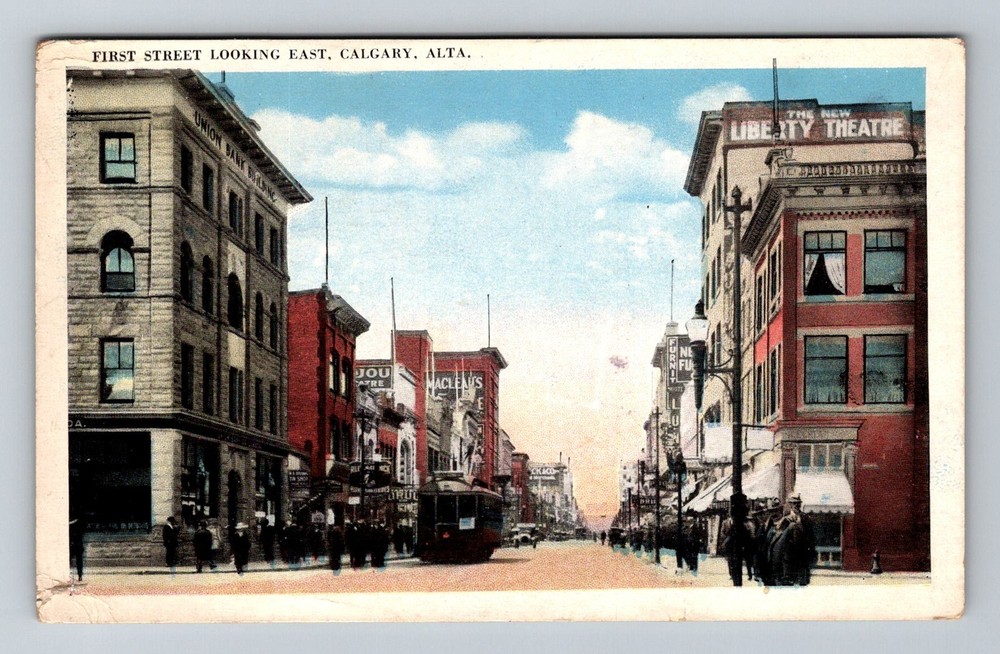 Canada- Calgary Alberta First Street Looking East Old Post View Vintage Postcard