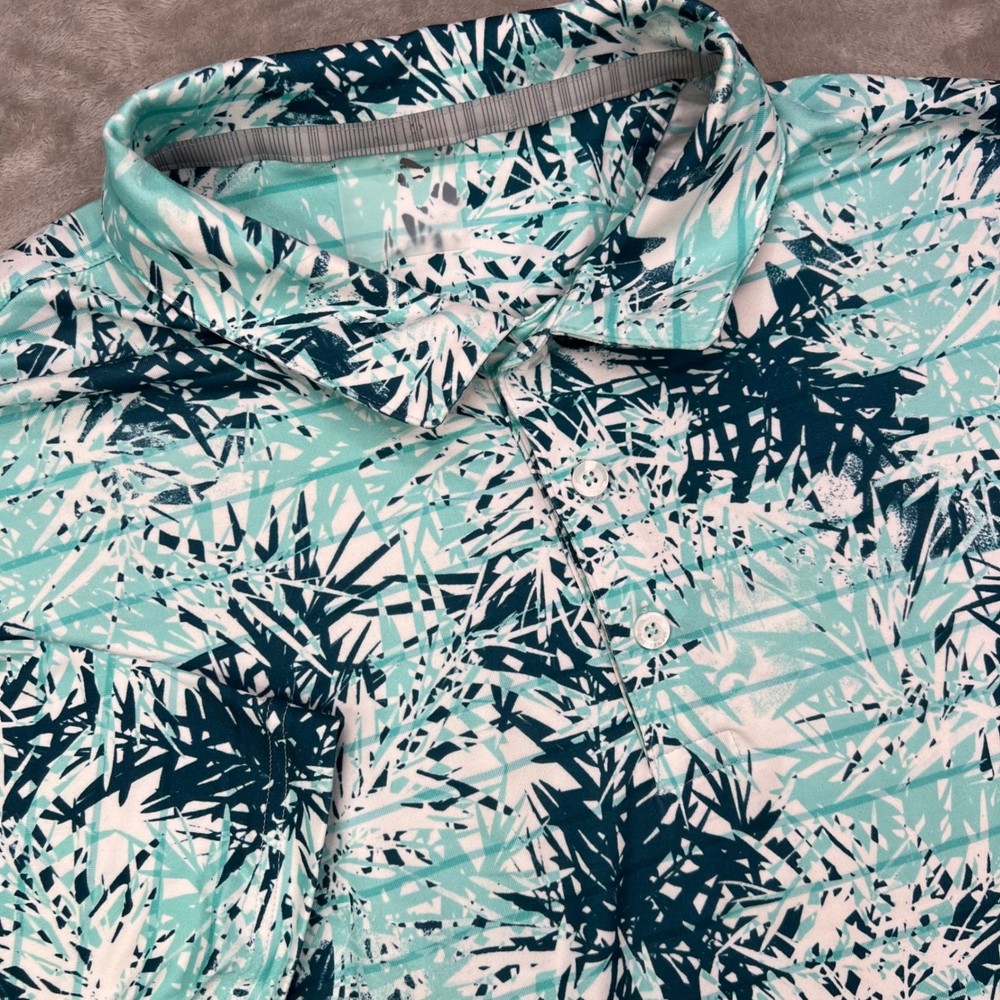 Puma Cloudspun Tropic Leaves Polo Shirt Mens XL Teal White Abstract Palm Print-image