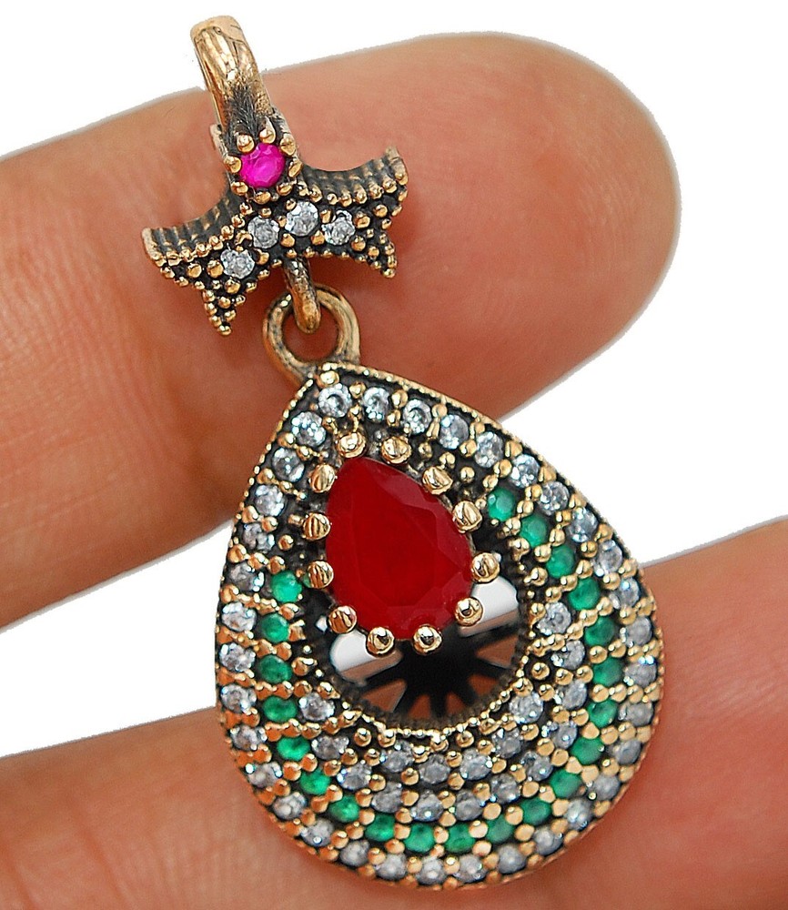 3CT Treated Ruby 925 Sterling Silver Ottoman Empire Style Pendant TC1