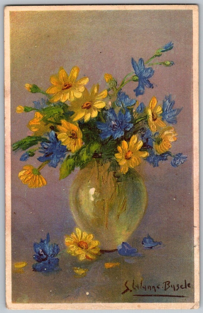 Antique Postcard Floral Bouquet Vase Switzerland 1910s