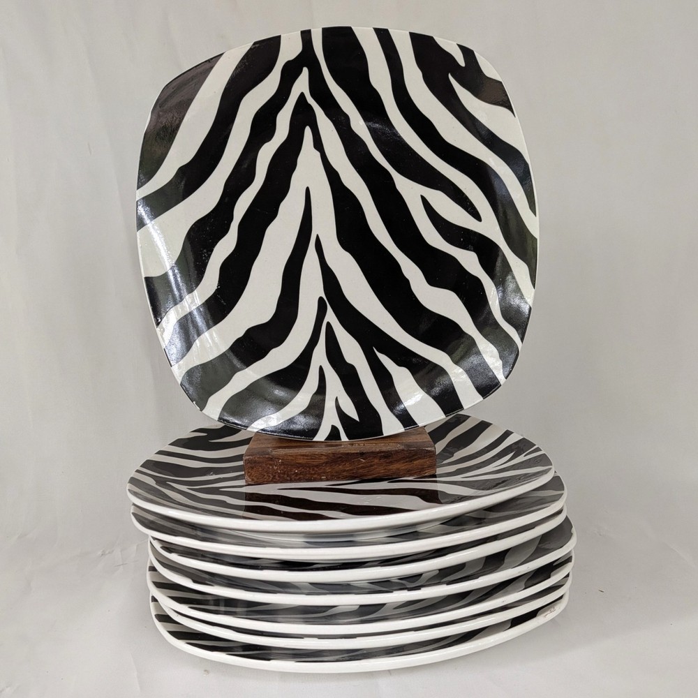 ROSCHER Zebra Animal Print Soft Square Salad Dessert Ceramic Plates 8