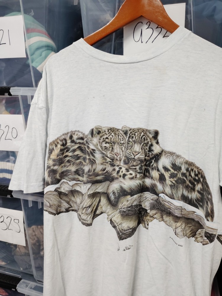 Vtg Snow Leopard Shirt Habitat Size Xl Light blue/Gray A346 Fair Condition.
