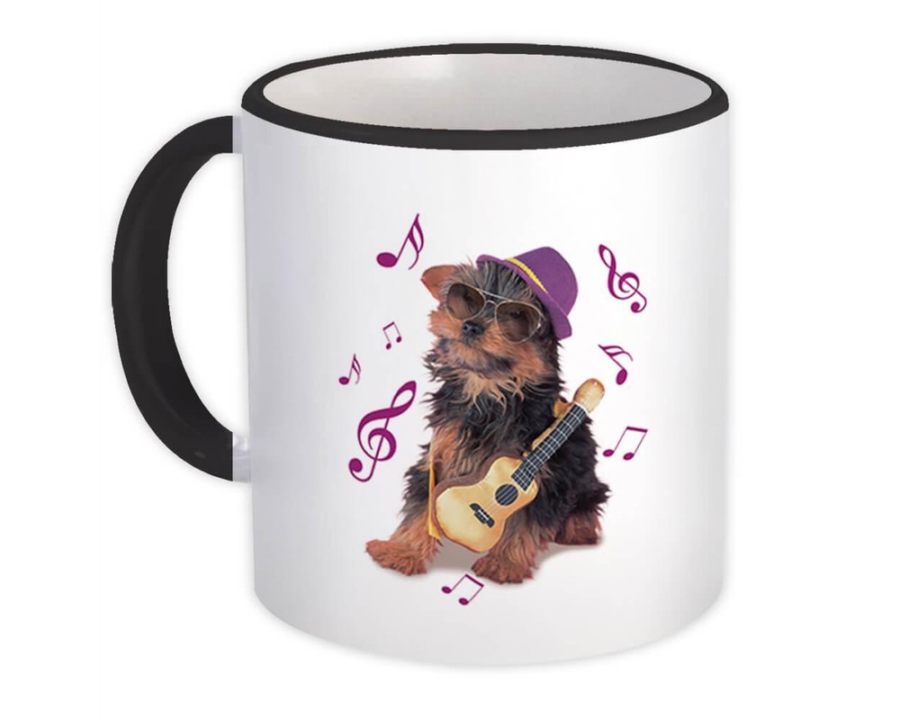 Gift Mug : Yorkshire Puppy Guitar Funny Dog Pet Animal Musician Treble Clef Hat