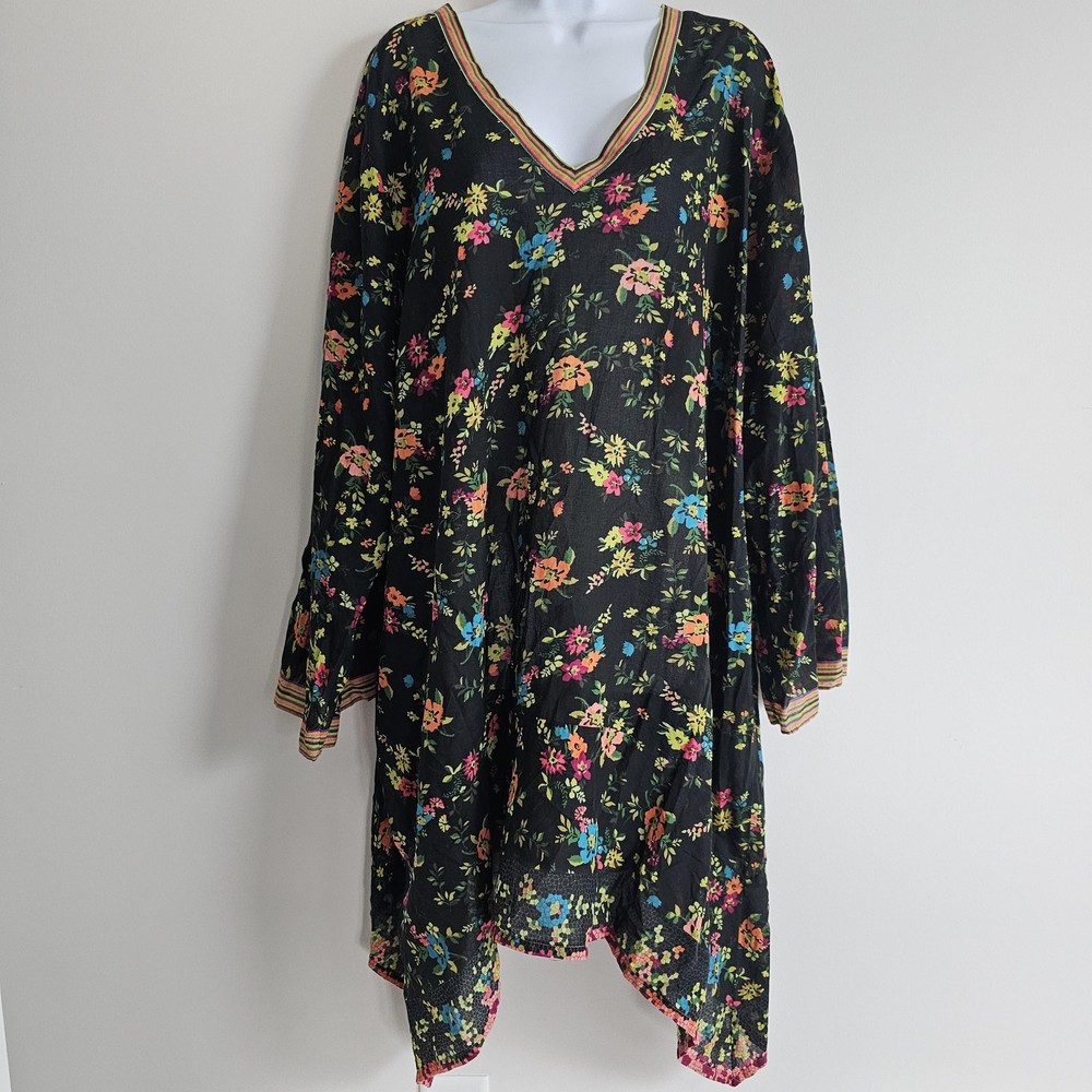 Johnny Was Tunic Womens 3X Floral Boho Handkerchief Hem Whimsical Garden Cottage