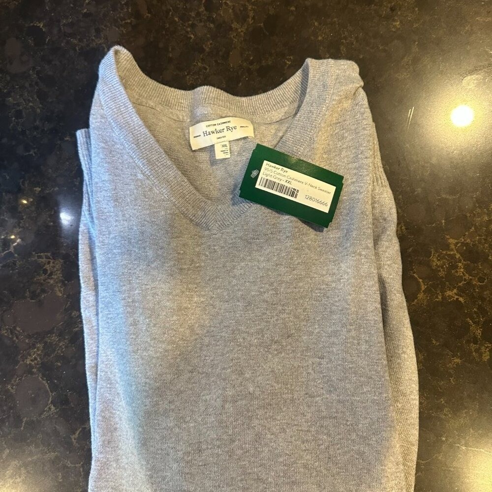 Hawker Rye Mens Cotton Cashmere V-Neck Sweater Light Grey XXL New NWT