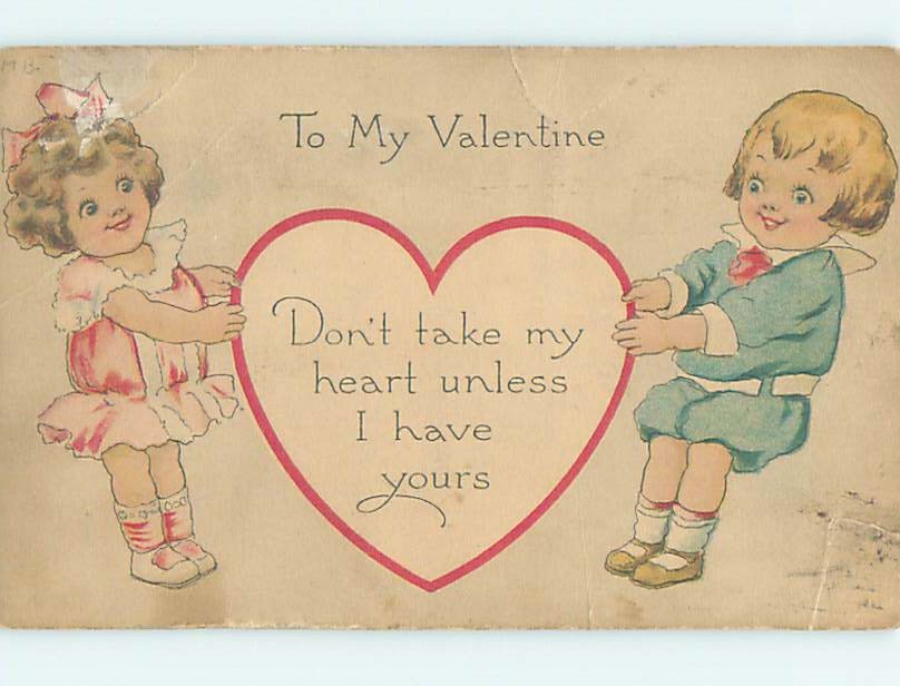 Valentine's Pre-Linen Girl and Boy Pulling Heart Card HL1470 60k