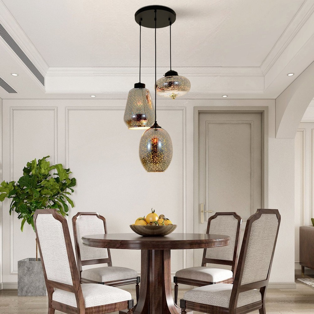 Modern 3-Light Glass Pendant Light Gorgeous 3D Colorful Fireworks Pendant Lamps