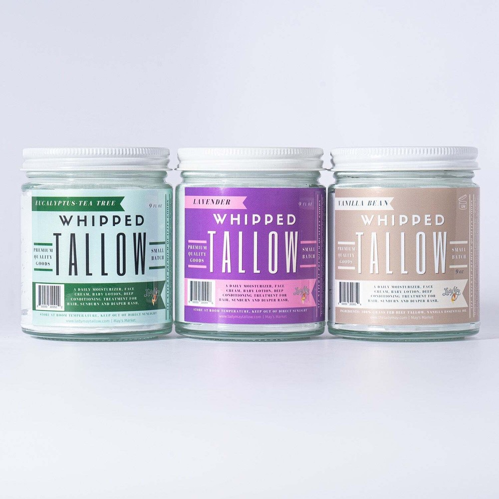 Whipped Tallow Trio Lavender Vanilla Eucalyptus All Natural Skin Care 9oz